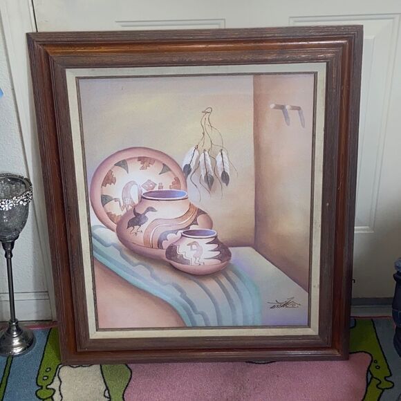 VTG,Myong Mario Native Jung Southwest Sand Art Painting Native American Frame - Picture 1 of 16